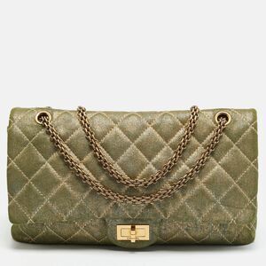 Chanel Reissue 2.55 227 Green/gold Shimmering Quilted Denim Flap Bag